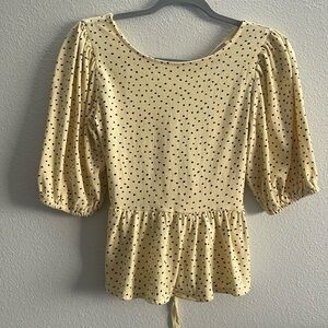 Urban Outfitters Yellow Polka Dot Puff Sleeve Open Back Top